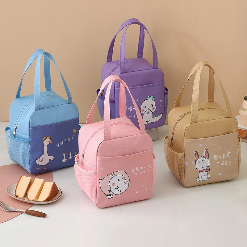 1PC New Children Portable Cartoon Lunch Bag Women's Thermal Bento Bags Oxford Cloth Food Handbags Large Capacity Organizer