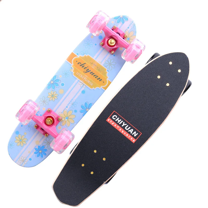 Skate de bordo portátil para adultos, placa cruiser, roda flash, mini placa de peixe, skate scooter cidade, placa esportiva, 23 polegadas