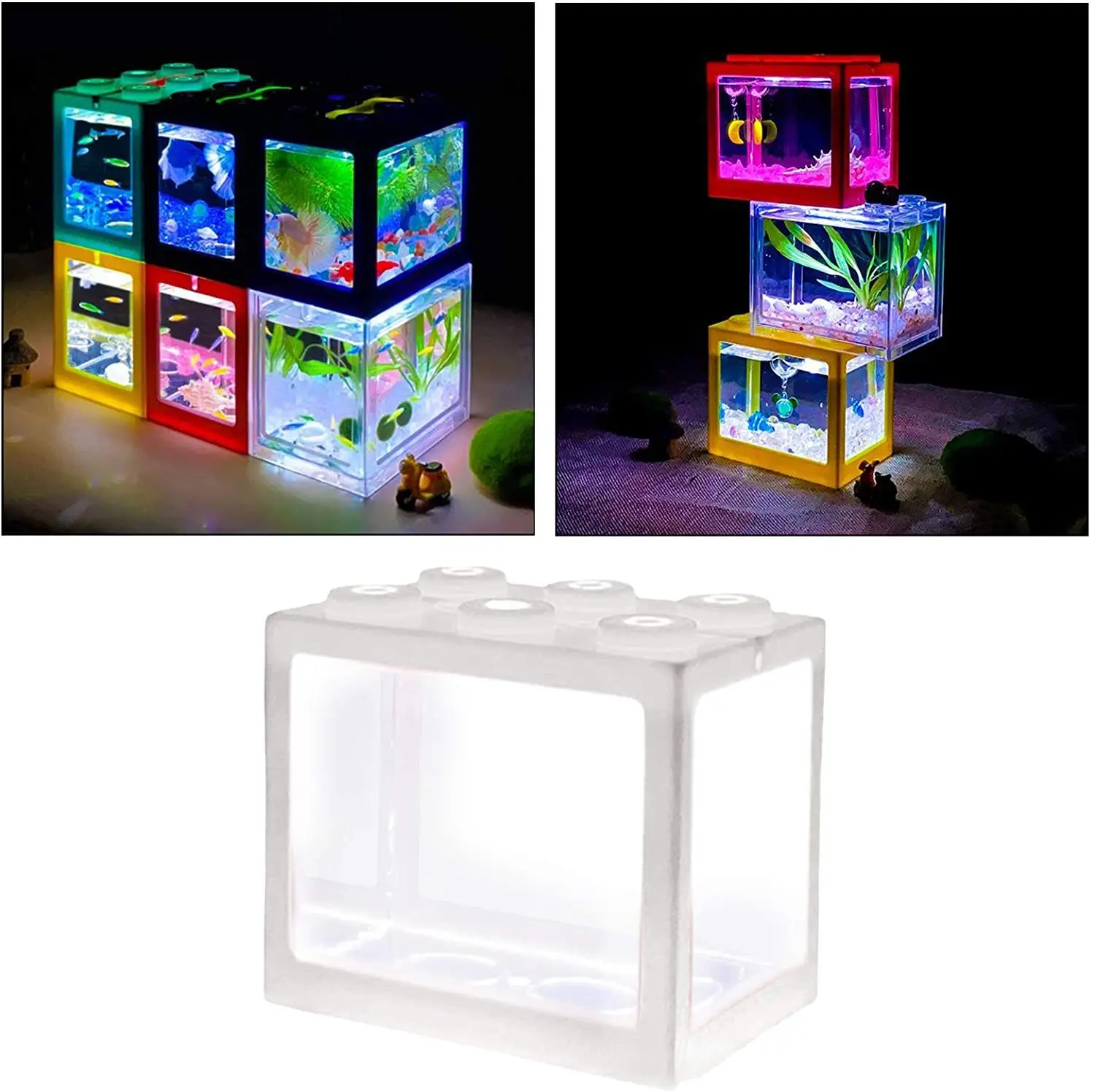 PVC Betta Fish Tank Mini Aquarium Betta Fish Accessories Building Block Decor Ornamental Aquarium Tank Pet Decoration