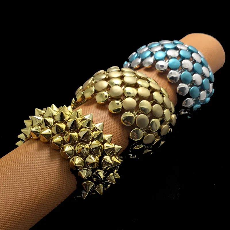 Boho Multi Rows Spikes Stretch Bangle Bracelet Plastic Punk Jewelry for Party Women Hip Hop Style Fashion Elastic Bracelets