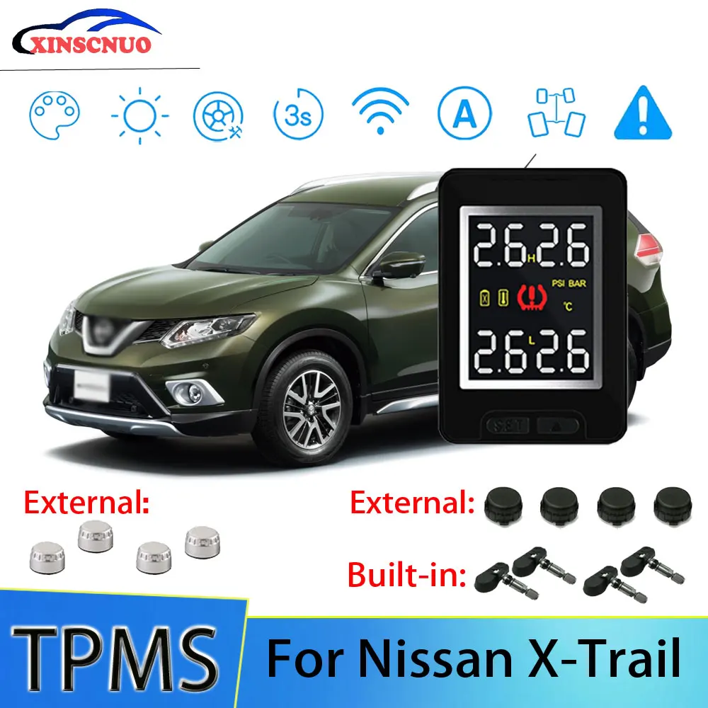 

XINSCNUO Car Electronics Wireless For Nissan X-Trail TPMS Tire Pressure Monitoring System Sensor LCD Display