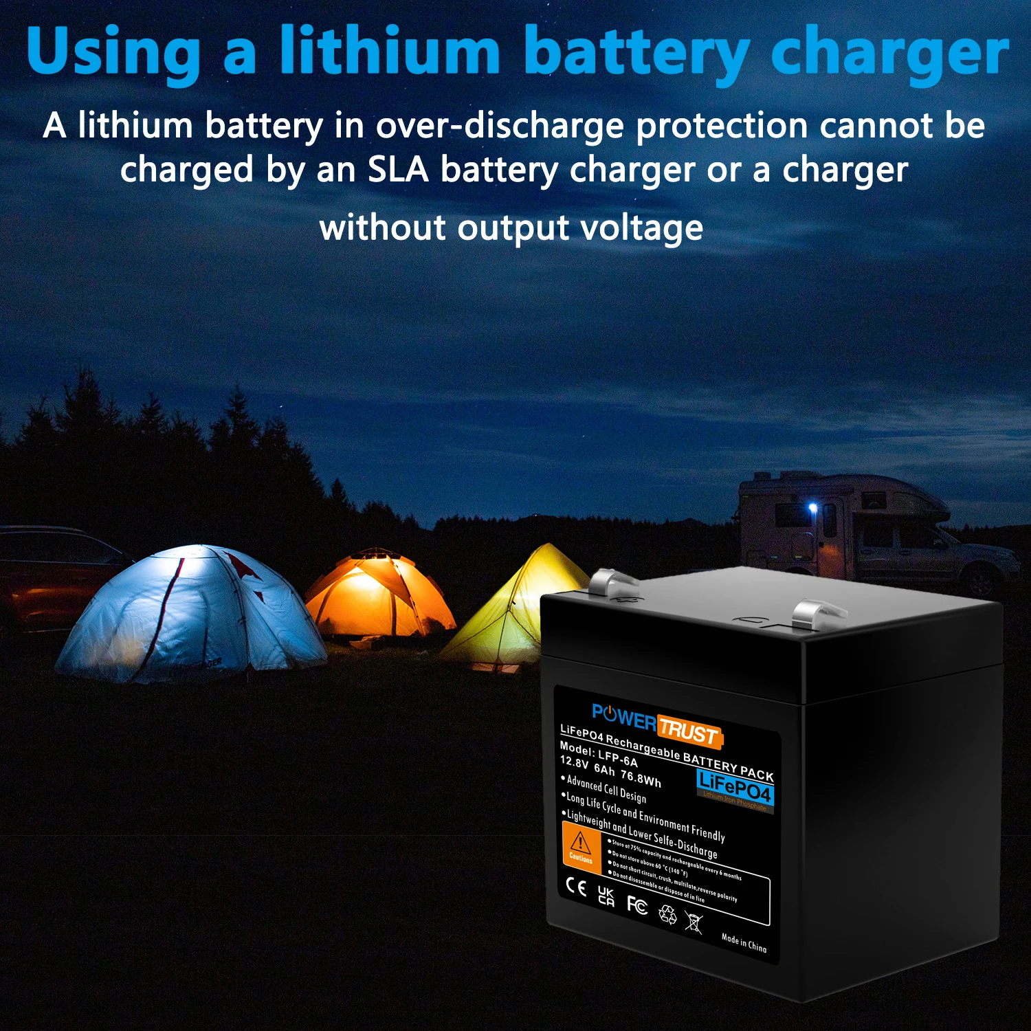 PowerTrust 12V LiFePo4 12.8V 6A Rechargeable Battery Free of Maintenance Lithium Power Batteries 3000 Life Cycle for RV&Camper