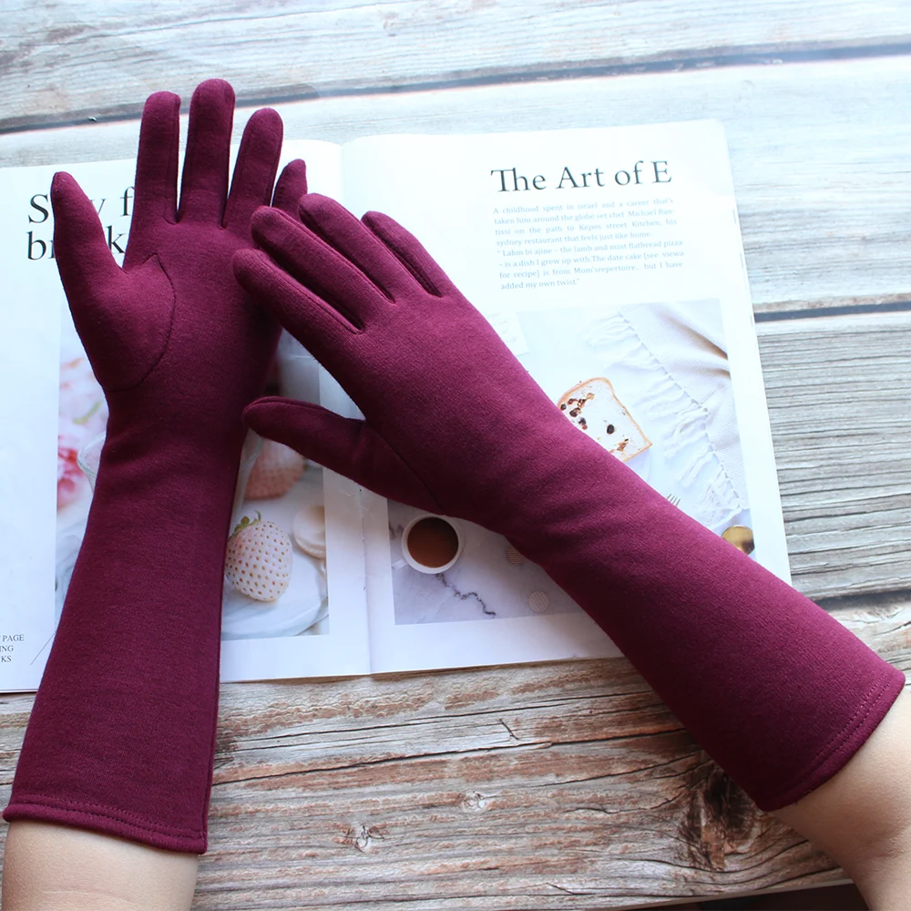 Guantes largos de algodón para mujer, estilo de Color, tablero recto de moda, adecuados para primavera y otoño