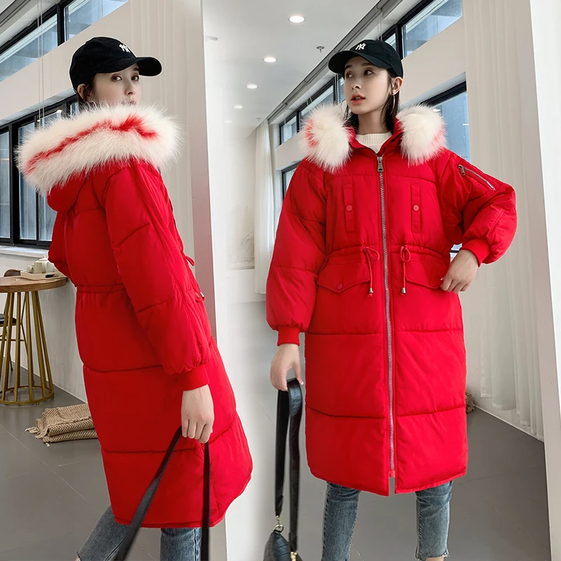 Giacca invernale abbigliamento donna 2019 cappotto imbottito coreano in cotone cappotto con cappuccio in pelliccia grande Parka lungo da donna Hiver 1803