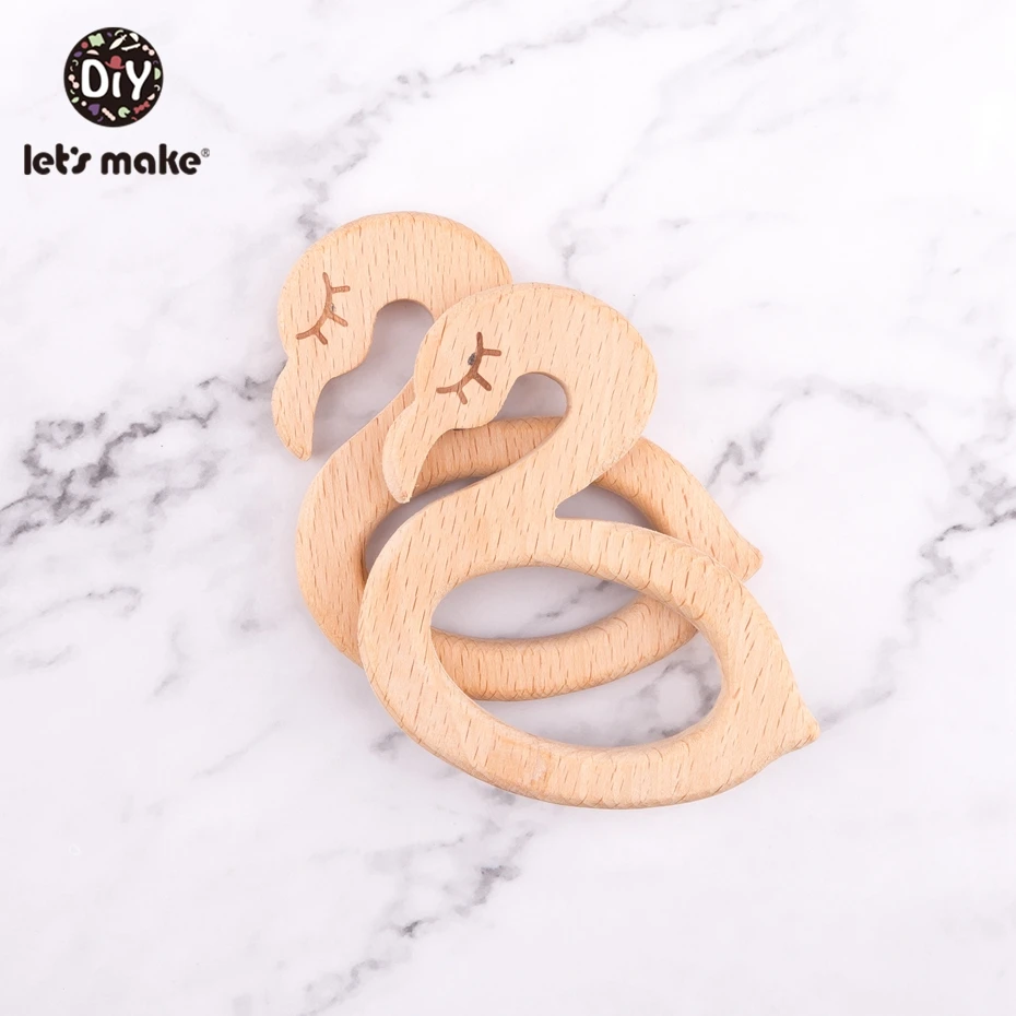 Let's Make Baby Wooden Teether Swan 5Pcs Beech Wood Beauty Swan Bpa Free For Baby Teether Toy