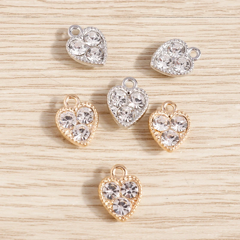 10pcs 10*13mm Crystal Love Heart Charms for Jewelry Making Gold Silver Color Alloy Charms Pendants DIY Necklaces Earrings Gift