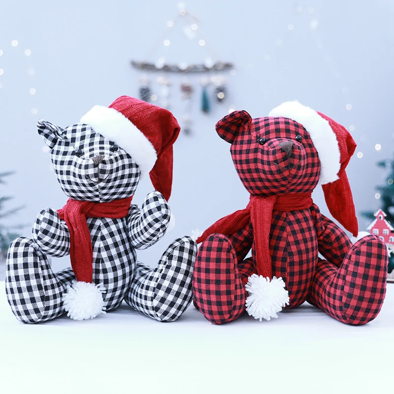 New To Super Cute Red and Black Plaid Teddy Bear Stuffed Toy Doll Birthday Gift Wedding Christmas Gift Home Decor