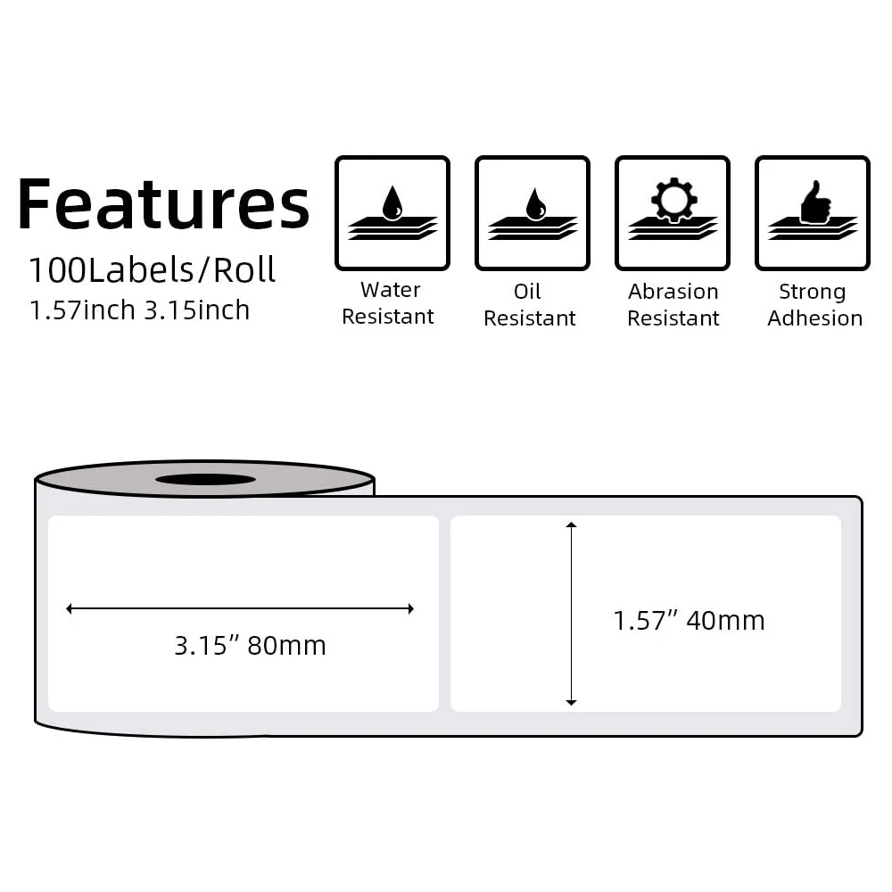 Phomemo Multi-Purpose Square Self-Adhesive Label for Phomemo M110/M200 Label Printer Width 20-50mm Labels/Roll