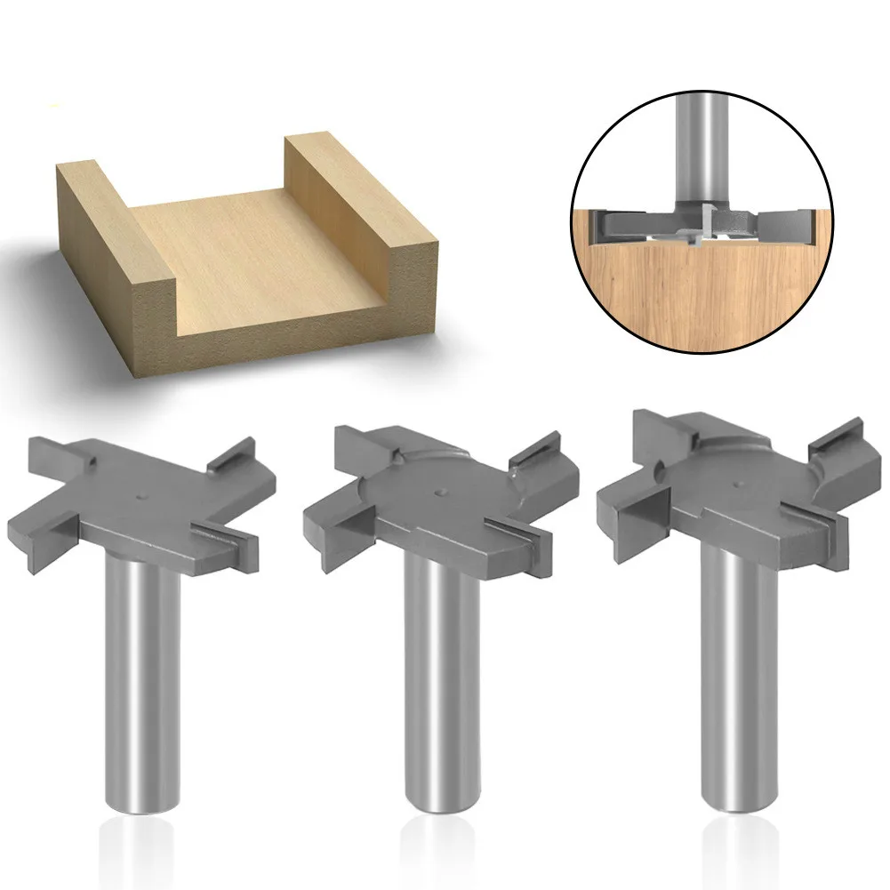 High quality 1/3PC 1/2''(12.7mm) 12mm Shank T-Slot & T-Track Slotting Router Bit Carbide CNC End Milling Cutter Wood Router Bit