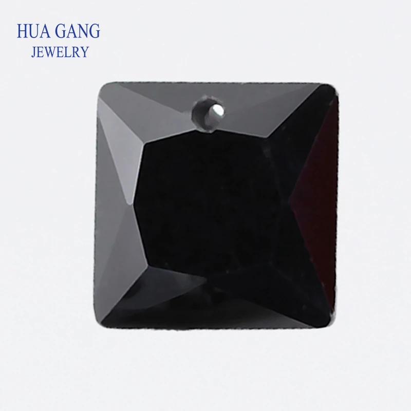 Single Hole AAAAA Square Shape Black Cubic Zirconia Stone For Jewelry Making 4x4~12x12mm High Quality CZ