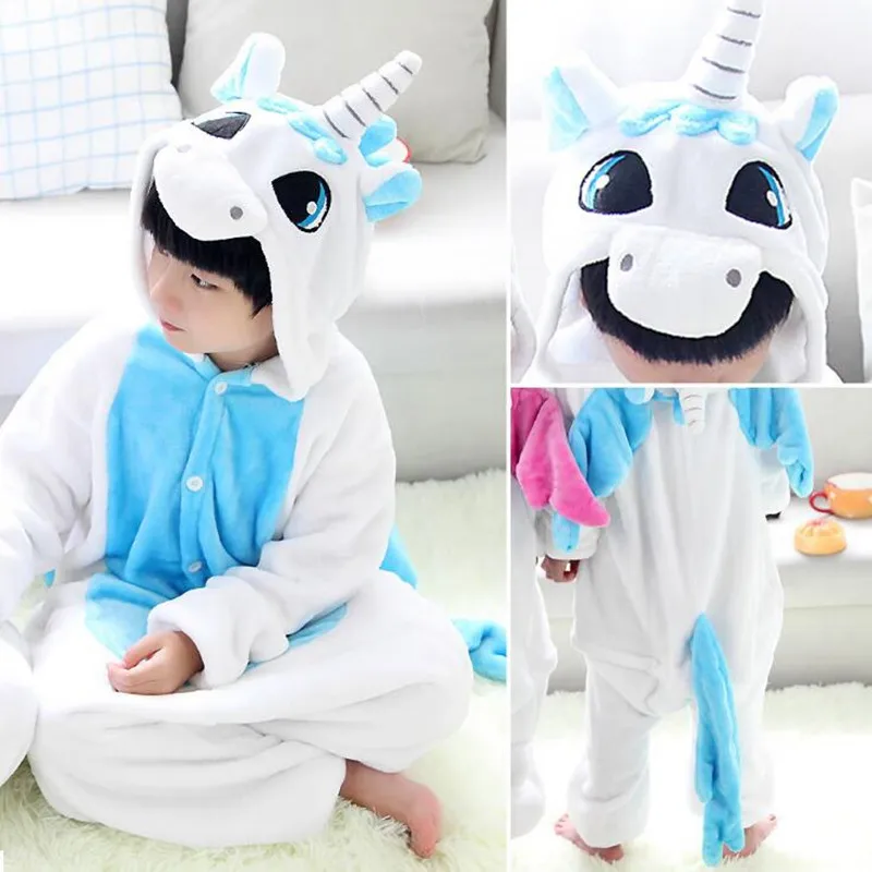 HKSNG Girls Boy Animal Kigurumi Adult Unicorn Onesie Pajamas High Quality Flannel Cartoon Family Party Costumes Jumpsuits Zipper