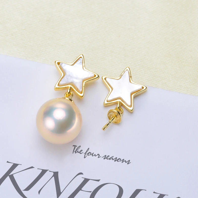 

3Pairs/Lot Shell Star Design Pearl Earrings Findings S925 Sterling Silver Earrings Jewelry Components Women DIY Handmade Acc