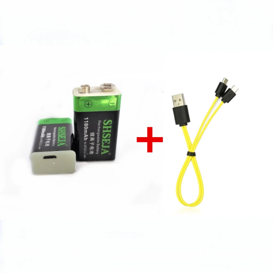 

2pcs SHSEJA 1180mAh 9V rechargeable battery 6F22 USB lithium-ion battery with Micro USB fast charging cable