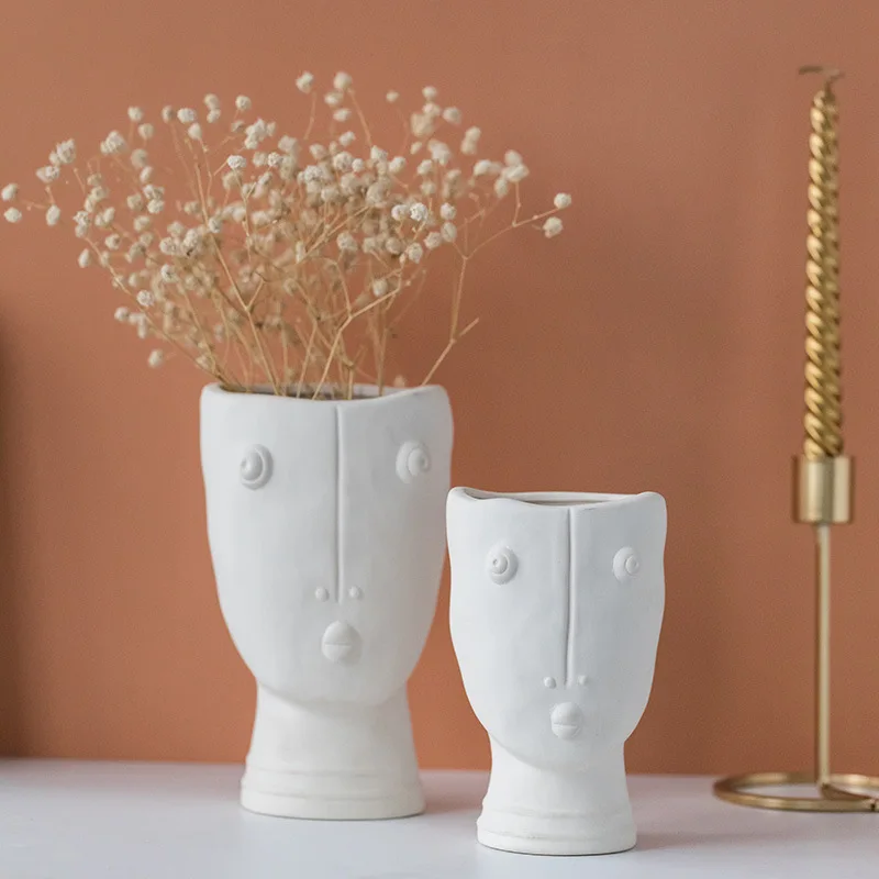 Creative Nordic Abstract Human Face Ceramic Vase, Living Room Decoration, Gypsophila Flower Arrangement, Fresh Flower Vase