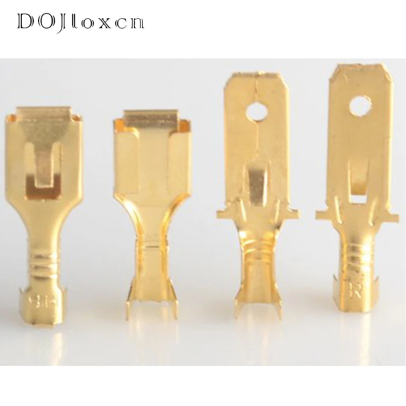 50/100/200/500 Pcs 6.3mm Crimp Golden Terminal DJ621-B6.3B DJ611-6.3B Spade Connector Crimping Terminals