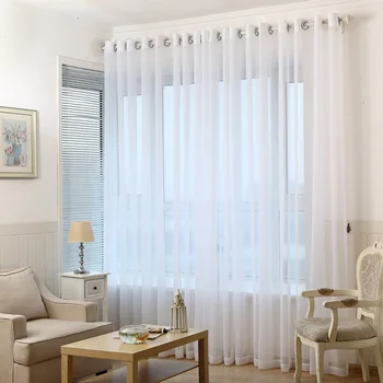 Branco Sólido Tulle Janela Cortinas, Sheer Voile Persianas, Cortinas, Tratamento de Gaze, Quarto, Cozinha, Porta