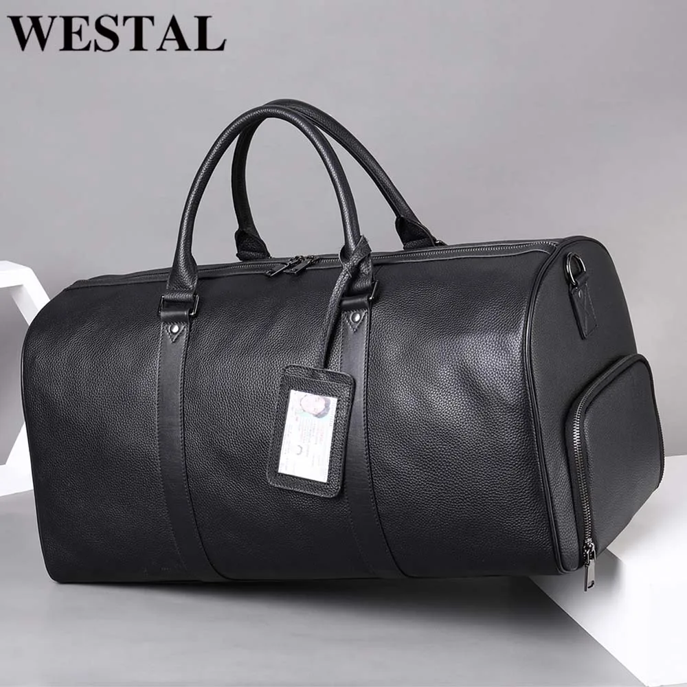 

WESTAL100% Genuine Leather Men Women Travel Bag Real Leather Carry-on Hand Luggage Bags Travel Shoulder Bag Big Totes Bags Male