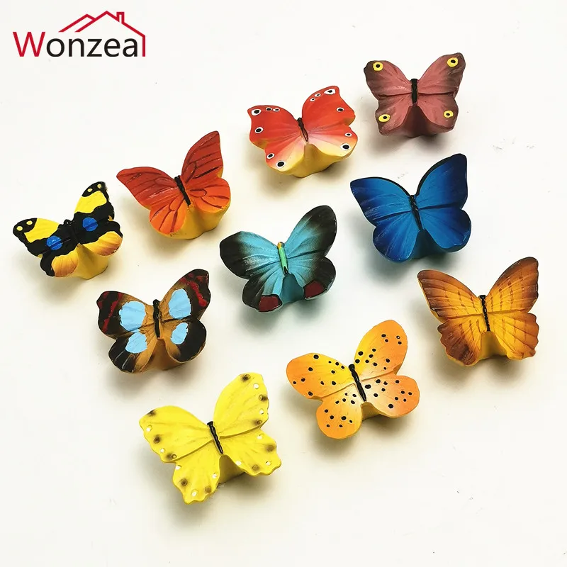 Butterfly Resin Furniture Single knob Colorful Cute Lovely Cabinet Pull For Children Bedroom Kids Closet Drawer Door Handle