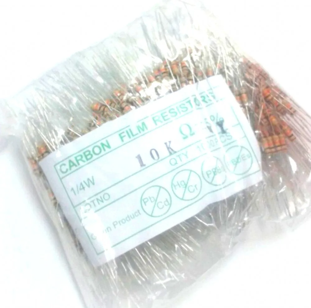 1000pcs 1/4W 1R--10M 5% 1K 2K 2.2K 4.7k 10K 100K 100R 220R 470R 1/2/3/4.7/5.1/6.8/10/20/30/47/68R 0.25W Carbon Film resistance