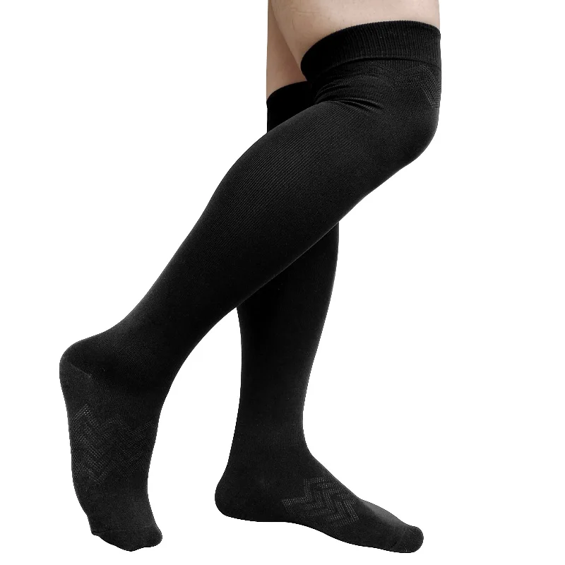 Calcetines largos por encima de la rodilla para hombre, medias sexys transpirables de algodón, medias formales, color negro