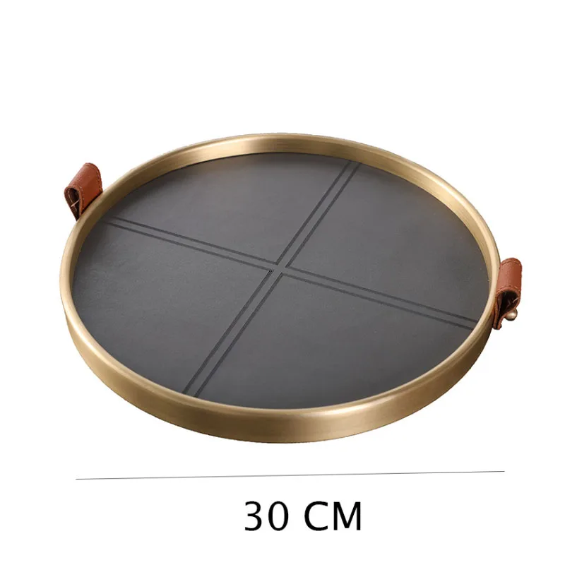 European Leather Storage Tray Pure Brass Frame Decorative Living Room Desktop Fruit Trays Modern Bedroom Cosmetic Container