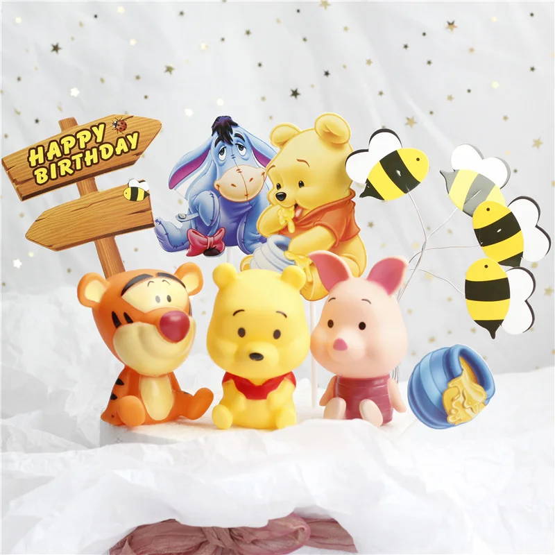 Disney Cute Cartoon Birthday Cake Topper Decoration Winnie the Pooh Pig Tigger Birthday for Party Supplies Boy Girl Love Gifts