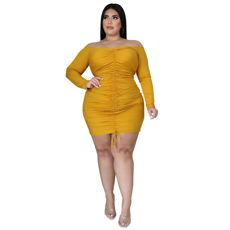 XL-5XL Fall Clothes For Women Plus Size Dresses Fashion Solid Color Long Sleeve Slim Sexy Mini Dress Wholesale dropshopping