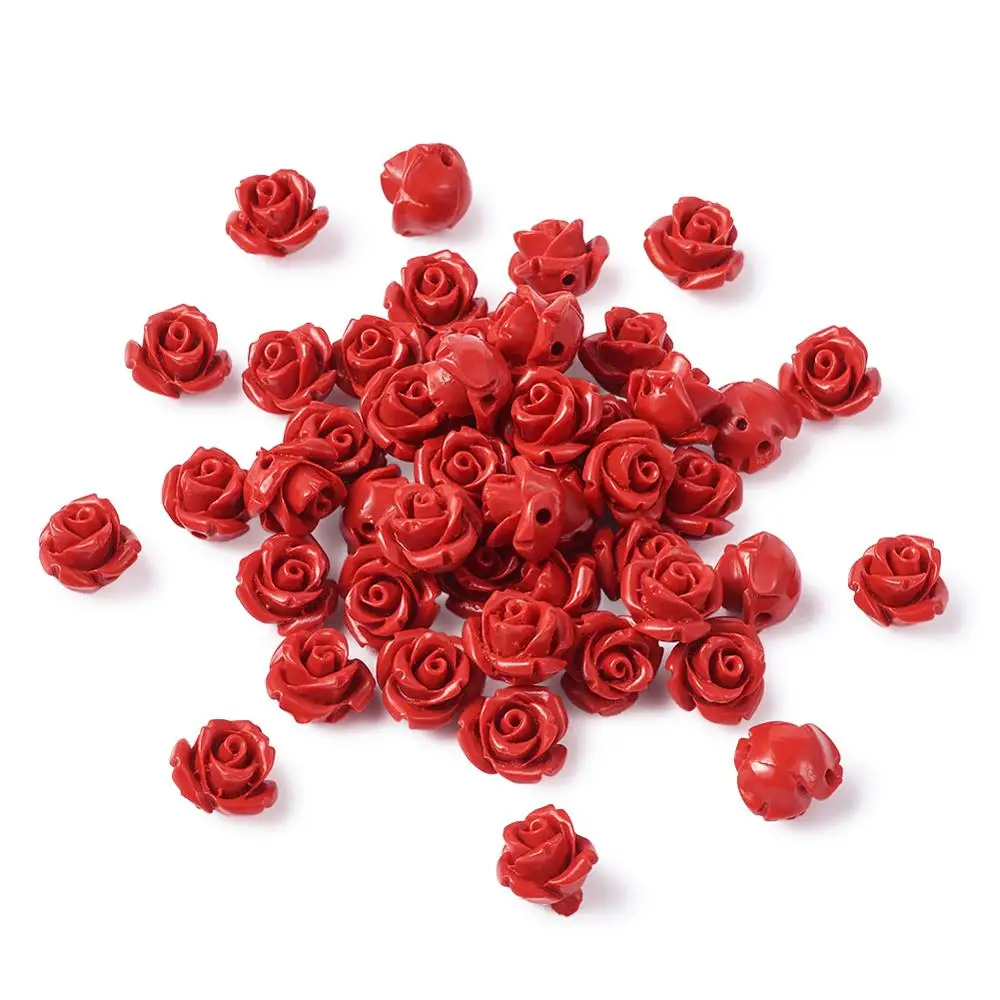 50Pcs rosa rossa cinabro perline branelli allentati di preghiera per gioielli che fanno collana braccialetto fortunato pesce elefante fiore Charms