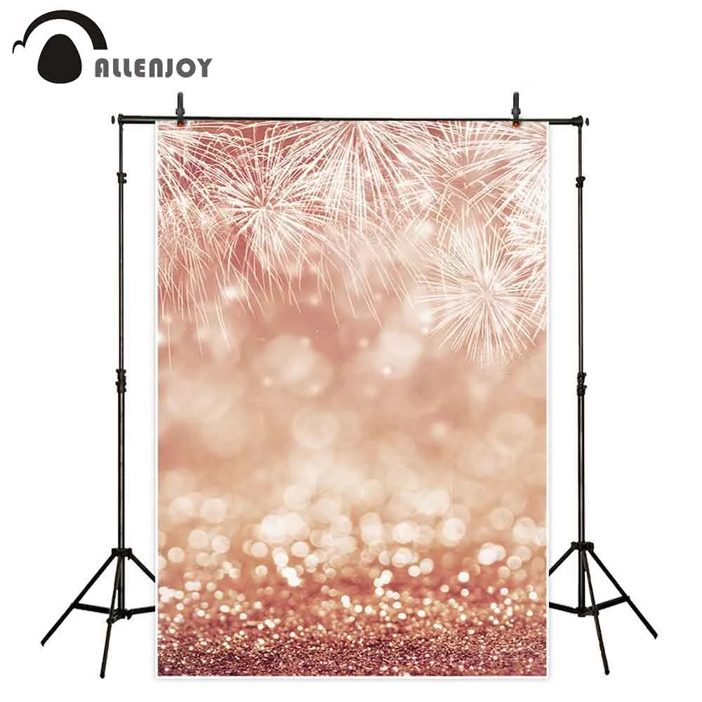 Allenjoy-fondo fotográfico de Año Nuevo, telón de fondo de Navidad, fuegos artificiales dorados, halo bokeh, purpurina, arena, photocall