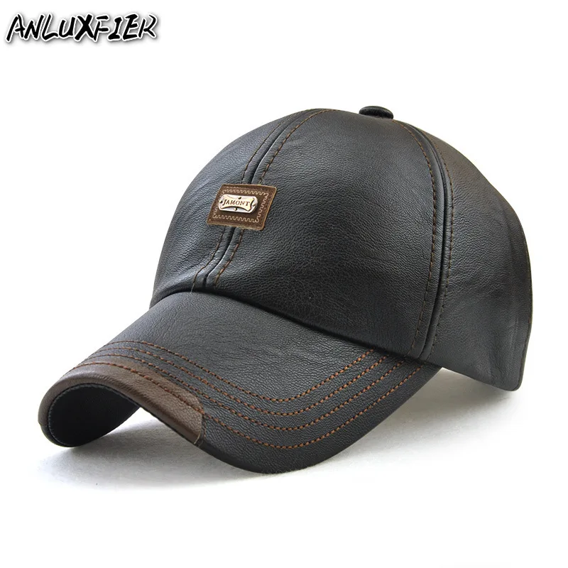 B-9377 Adult Fashion Leather Hat Men's Leather Baseball Cap Adjust Baseball Caps Male Leather Leisure Hats Adjustable