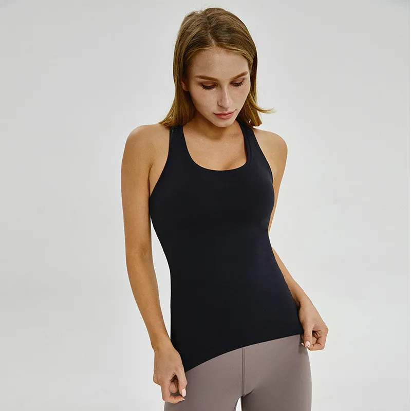 

2 Colors Plain Racerback Vest Women Slim Fit Flexible Fitness Athletic Soft Nylon Sleeveles Vest Lady Tops