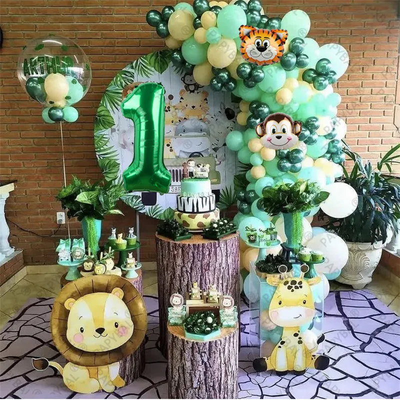 131Pcs Jungle Safari Animal Balloons Set Chrome Green Garland Arch Balloon Kit Baby Shower Kids Birthday Party Decoration Globos