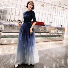 Navy Blue Plus Size Evening Dress with O-neck and Half Sleeves #2