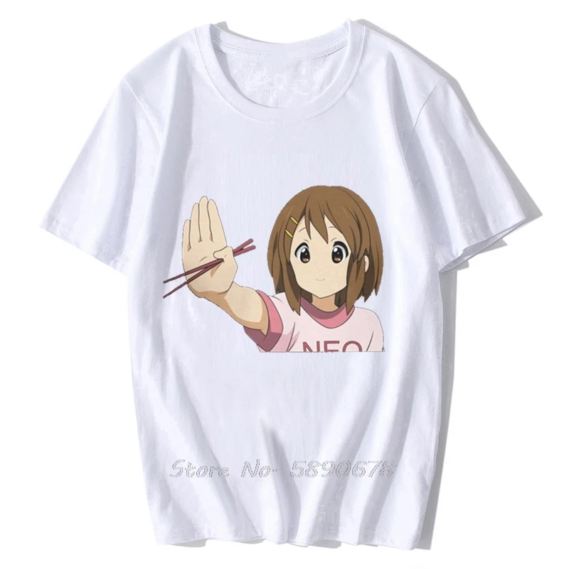 Yui Chopstick الرجال تي شيرت K-on Yui Hirasawa اليابان الموسيقى أنيمي روح الدعابة تي شيرت قصيرة الأكمام تي شيرت على طراز هاراجوكو الكبار