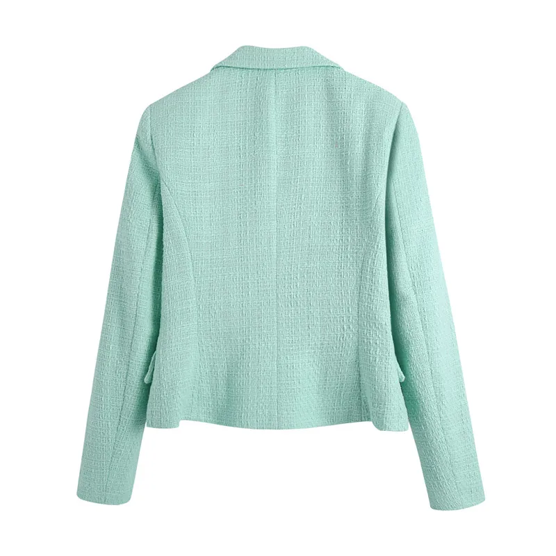 Mint Green Blazer Jacket Women 2021 New Spring Double Breasted Fashion High Quality Short Suit Jacket Ladies Casual Blazers Coat