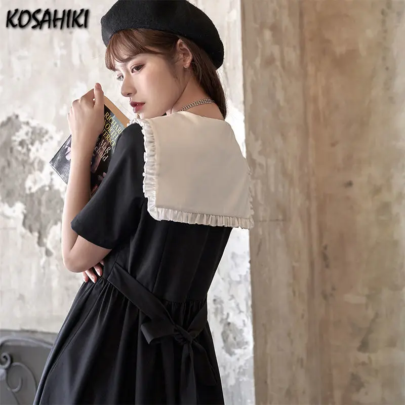 KOSAHIKI-vestido de Lolita gótico oscuro para mujer, Estilo Vintage Preppy, encaje dulce, cuello vuelto, bata suelta, Harajuku japonés