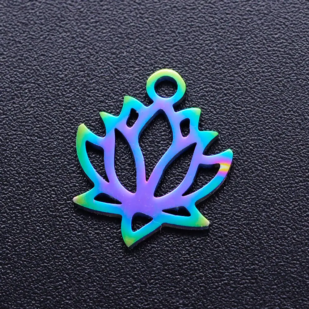 5pcs/lot Rainbow Religious Tree of Life DIY Charms Wholesale Stainless Steel Pendant Yoga Om Hamsa Hand Sun Connectors Charm