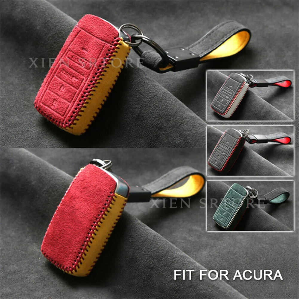 

Real Alcantara Suede Leather Remote Start Car Key Case Cover Bag Protector Holder Accessories Fob For Acura MDX RDX RLX ILX TLX