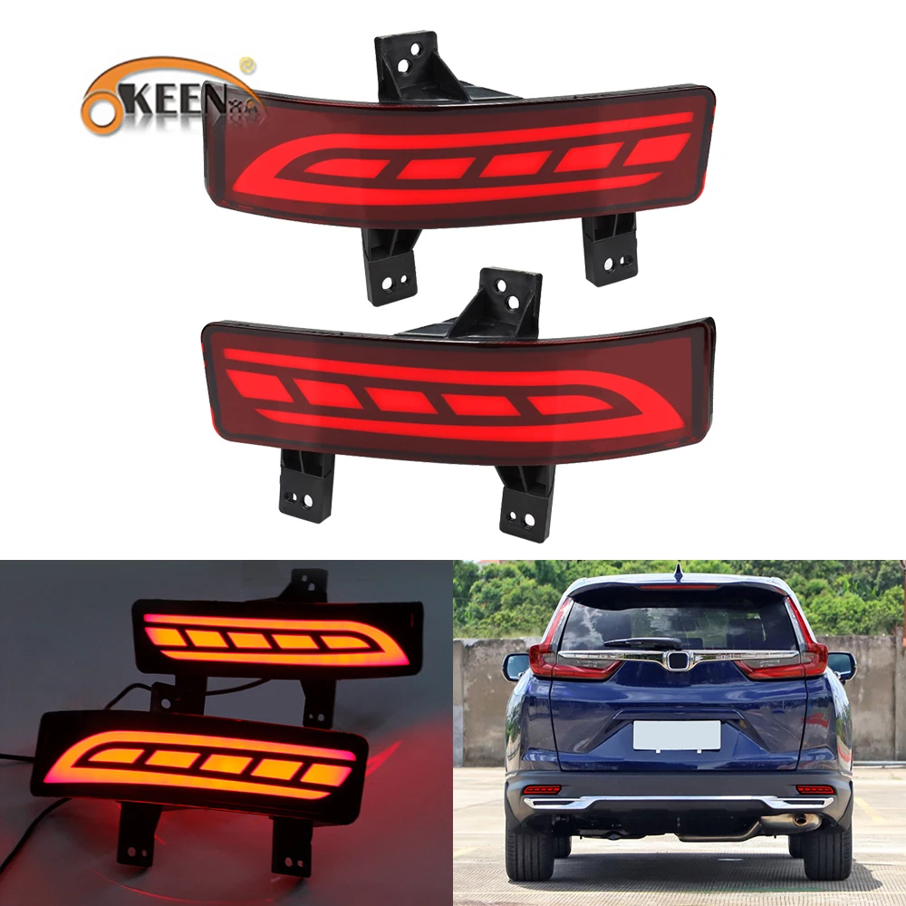 

OKEEN 2pcs Car LED Rear Bumper Reflector Light For Honda CR-V CRV 2015 2016 Red Brake Light Flowing Turn Signal Light Tail Lamp