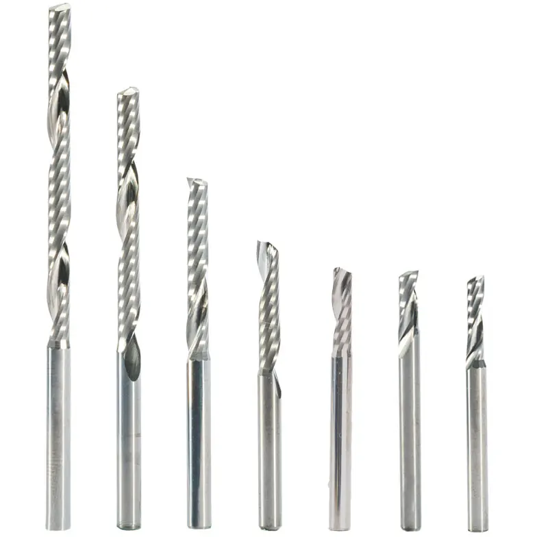 Imagem -01 - Única Flauta Espiral Roteador Bits Pvc Madeira Acrílico Plástico Mdf Cnc Fresa Uma Flauta Fresas Peças 3.175 mm mm mm mm unica flauta espiral roteador bits pvc madeira acrilico plastico mdf cnc fresa uma flauta fresas pecas 3175 mm mm mm mm 01