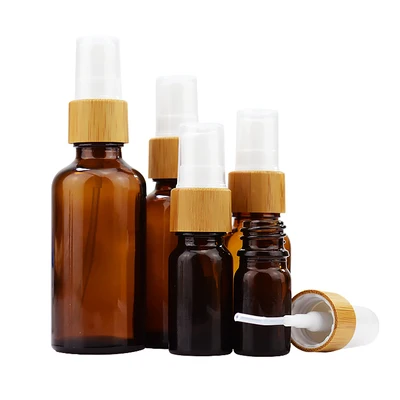 

Bamboo cap clear brown frosted glass spray cosmetic dropper bottle 30ml 50ml serum cream bamboo spray glass bottles cosmetics