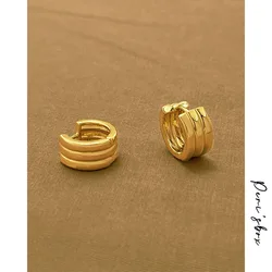 Peri'sBox Triple Rows Carving Textured Small Hoop Earrings Circle Huggies Geometric Earrings for Women Simple Minimalist Jewelry