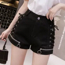 Women Designer Shorts Bandage Zipper Sexy Hot Girls Club-wear Harajuku Slender Denim Hipster Teenagers Summer Popular All-match