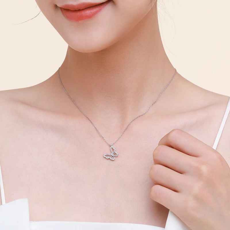 Ailmay Genuine 925 Sterling Silver Charm Elegant Butterfly Animal Clear Zircon Necklace For Women Fashion Statement Fine Jewelry