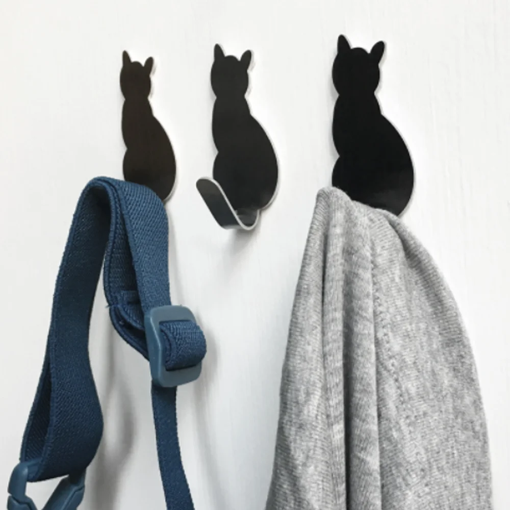 2pcs Self Adhesive Wall Hooks Cat Pattern Hangers for Bathroom Kitchen Stick on Wall Hanging Door Clothes Towel Racks Crochets