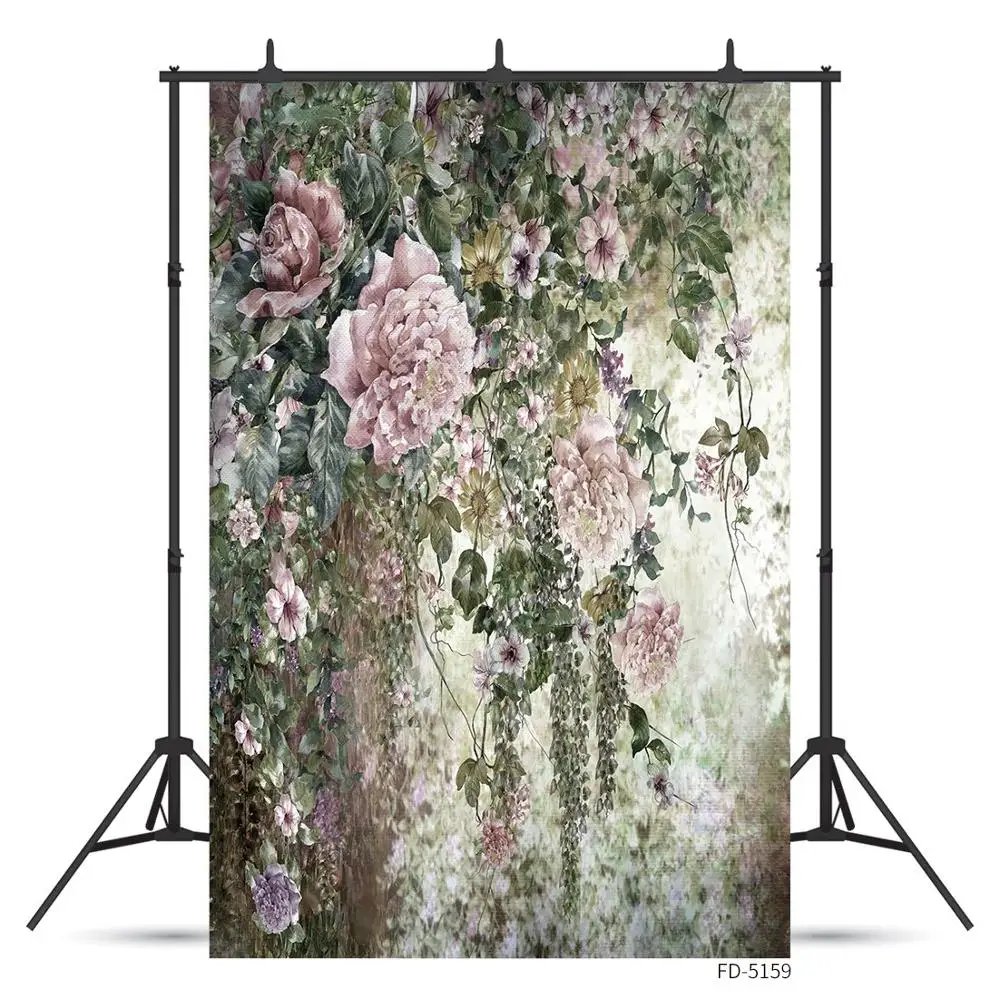 Oil Drawing Flowers Photographic Backdrop Computer Printed Background for Children Baby Shower Portrait Photoshoot Photo Studio