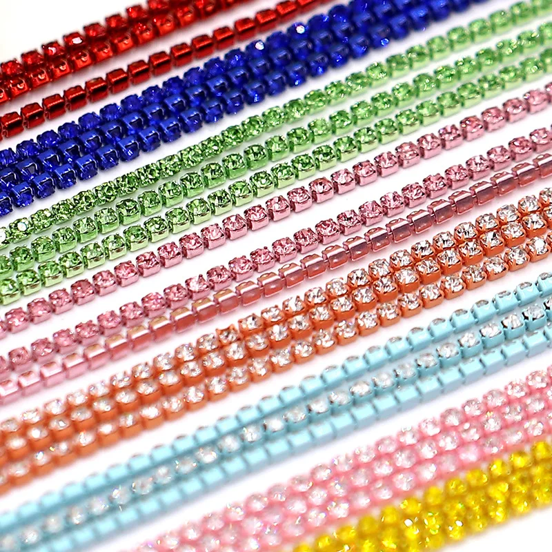 1Yard 10 Colors Sewing Crystal Rhinestone Chain SS6 SS8 Claw Glue-on Sew-on Rhinestone Trim Chain DIY Craft Accessories