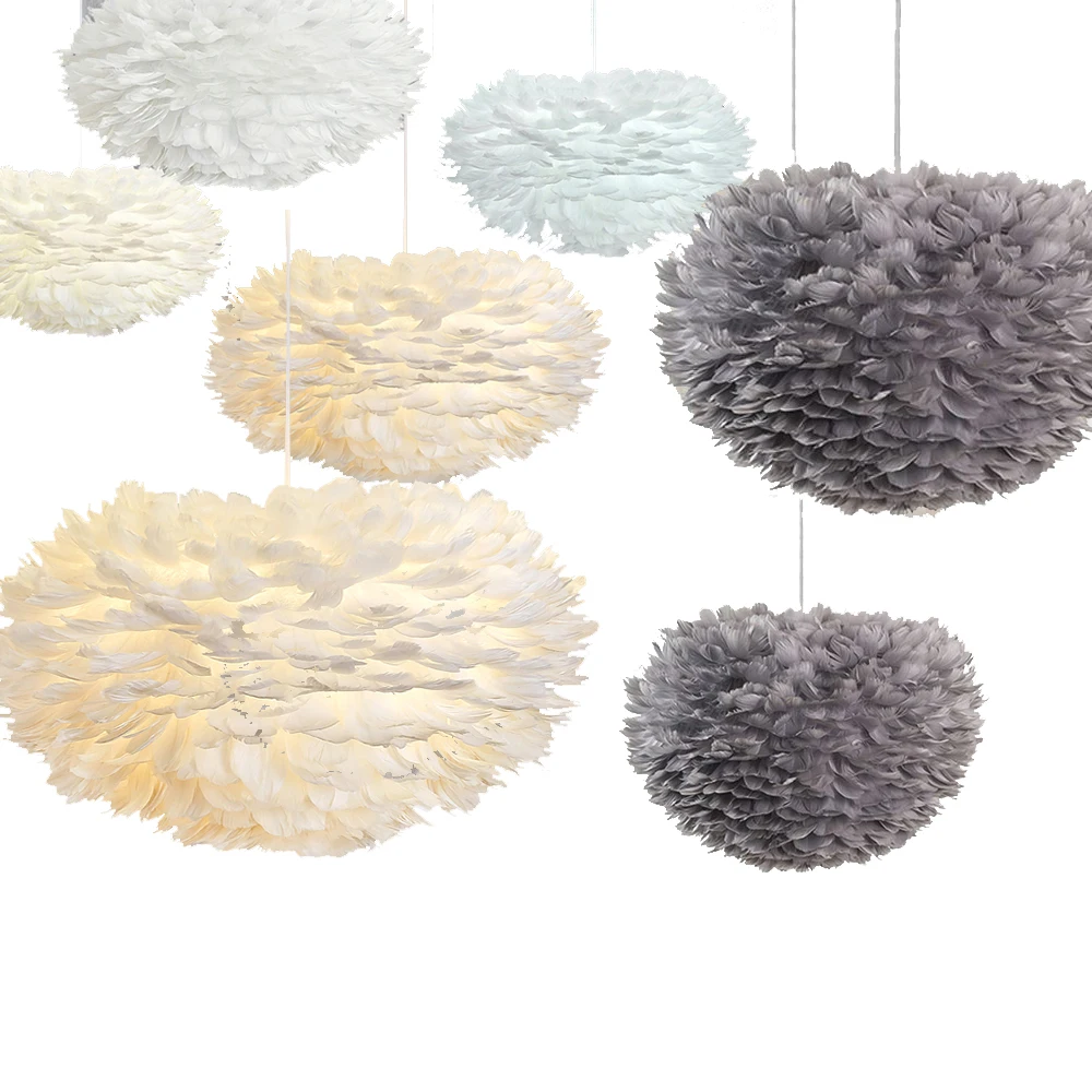 White Feather Pendant Lights Romantic Art Decorative Plume Droplight Bedroom Led Hanging Lamp Nature Goose Feather Fixtures