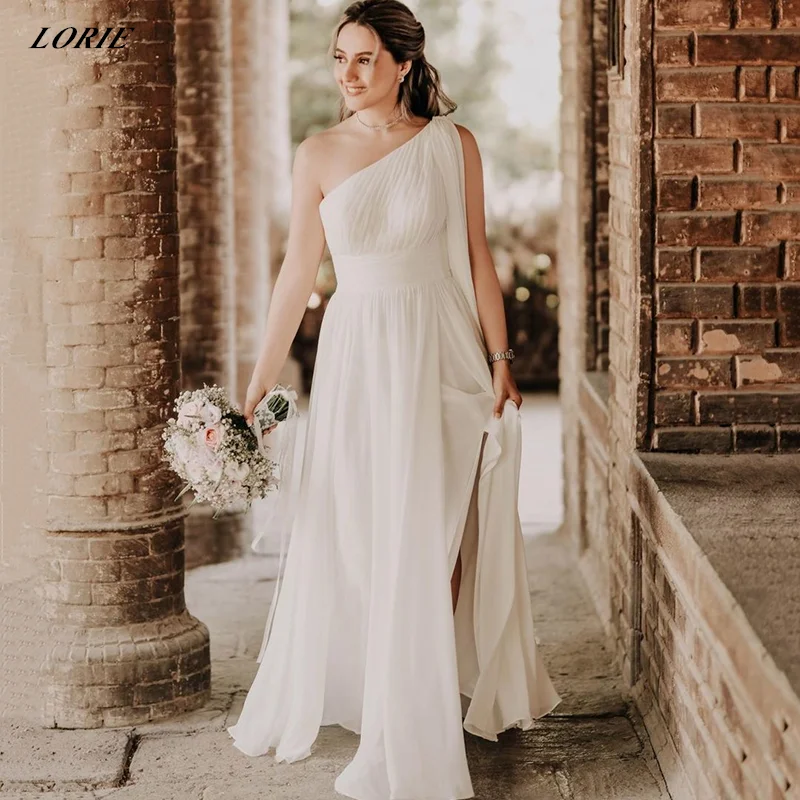 

LORIE One Shoulder A-Line Wedding Dresses Sleeveless Zipper Back Pleat Bride Dress Women 2022 Wedding Gowns Plus Size