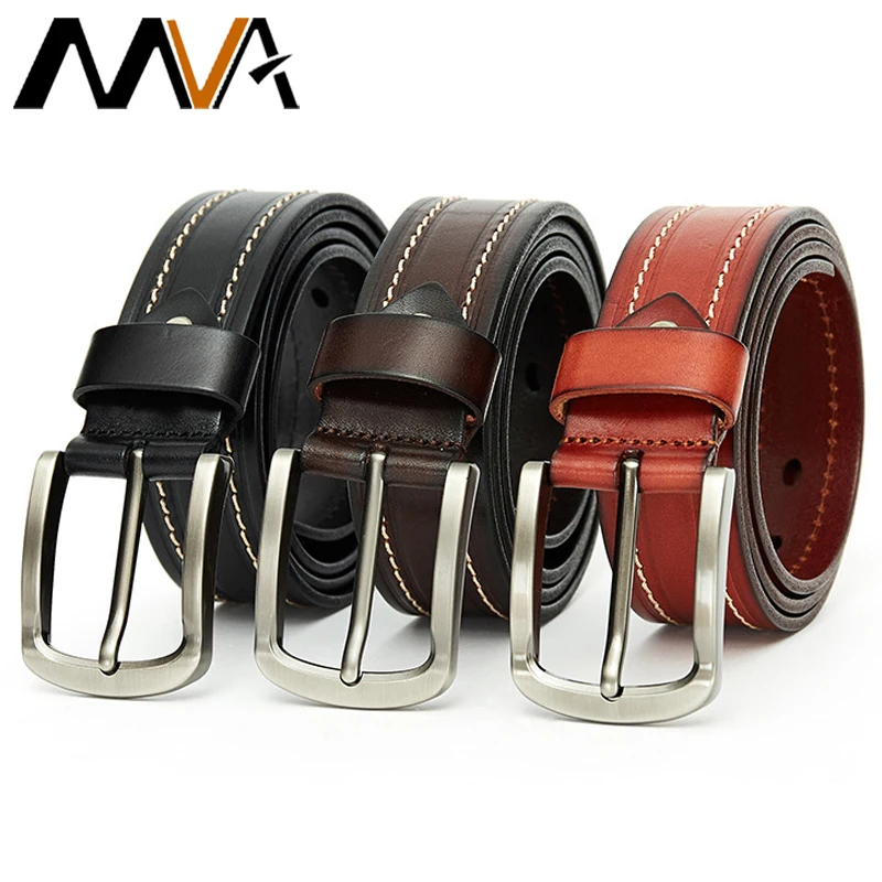 

MVA Men's Genuine Leather Belt Casual High Quality Designer Man Belt Buckle Cowhide Leather Belts For Men Trouser Belts Business